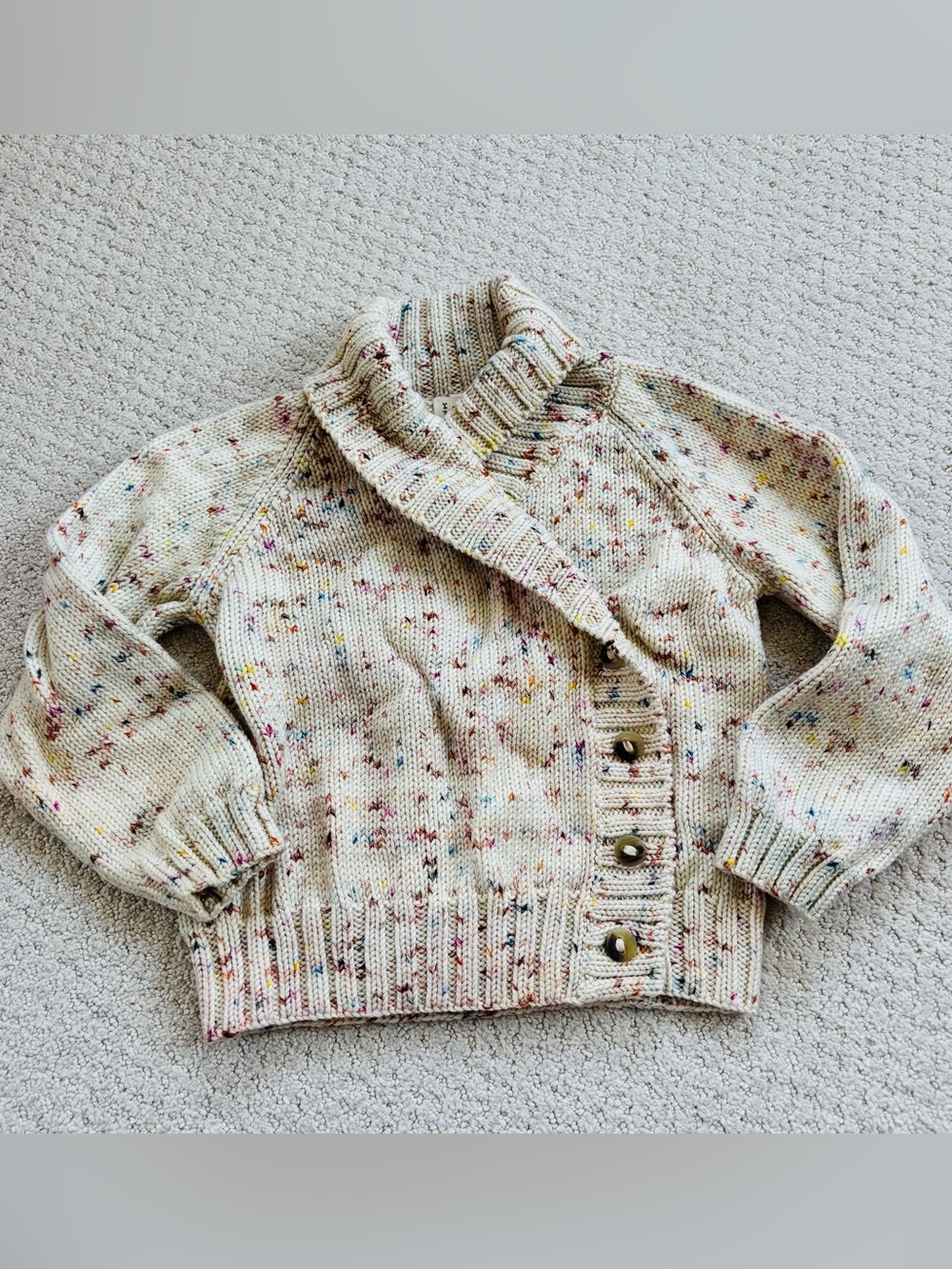 Misha and puff Wool Kids Cream Speckled confetti Button Knit Sweater jacket